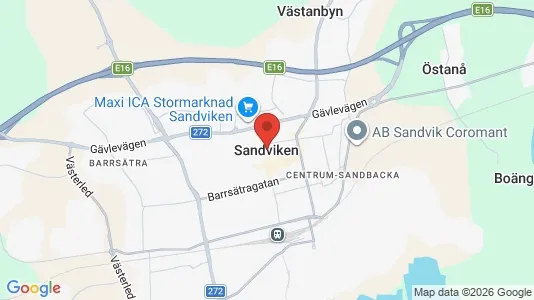 Lagerlokaler att hyra i Sandviken - kort over placeringen