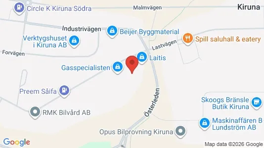 Kontorslokaler till försäljning i Kiruna - kort over placeringen