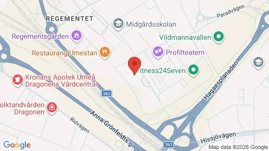 Kontorslokaler att hyra i Umeå - kort over placeringen