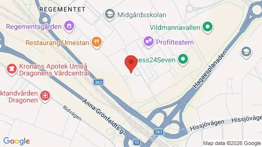 Kontorslokaler att hyra i Umeå - kort over placeringen