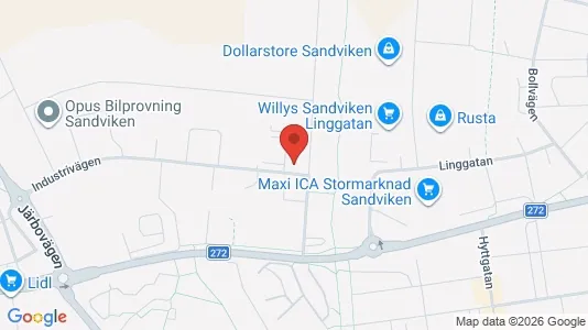 Lagerlokaler att hyra i Sandviken - kort over placeringen