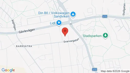 Lagerlokaler att hyra i Sandviken - kort over placeringen