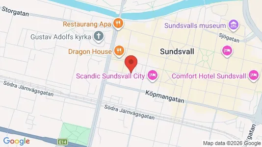 Affärslokaler att hyra i Sundsvall - kort over placeringen