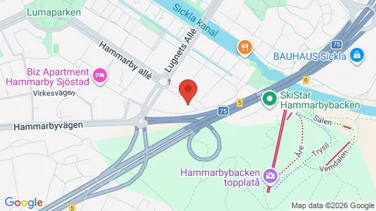 Kontorslokaler att hyra i Hammarbyhamnen - kort over placeringen